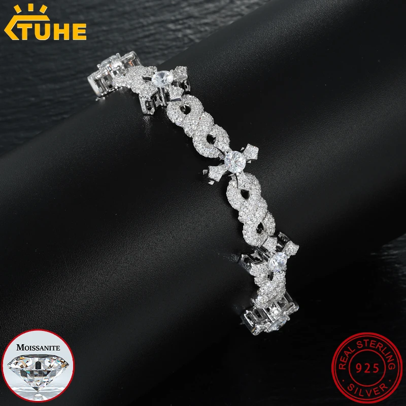 

TUHE Высокое качество унисекс Роскошный браслет-крест Муассанит S925 Серебряный браслет для мужчин и женщин Муассанит Цепи Хип-хоп Ювелирные изделия