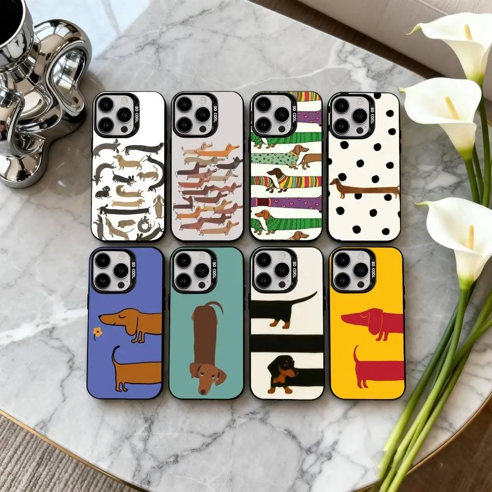 

D-Dachshund S-Silhouette ART D-Dog Phone Case For iPhone17,16,15,14,13,12,11 Plus,Pro Max Black Candy silver phone case