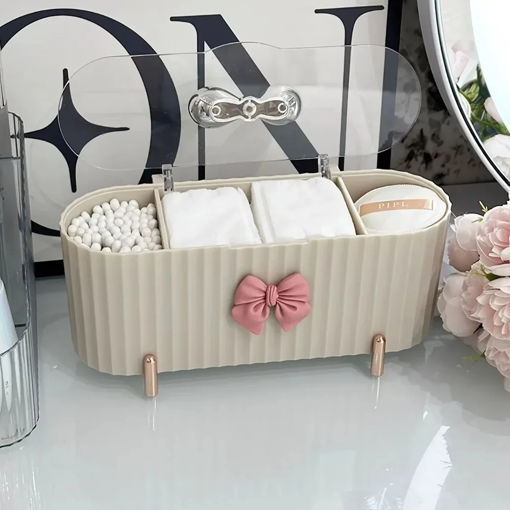 Make-up-Organizer mit 3 Gittern, großes Fassungsvermögen, durchsichtiger Deckel, Aufbewahrungsbox für Tupfer, Puderquasten, Kosmetik, Heimorganisation, Make-up-Box – Detail 4
