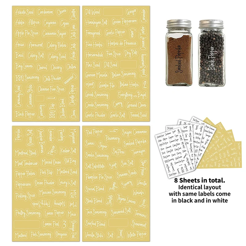 274pcs/8 Sheet Creative Transparent Waterproof Spice Perfume Labels Kitchen Pantry Markers Sticker for Glass Jars Storage Bottle