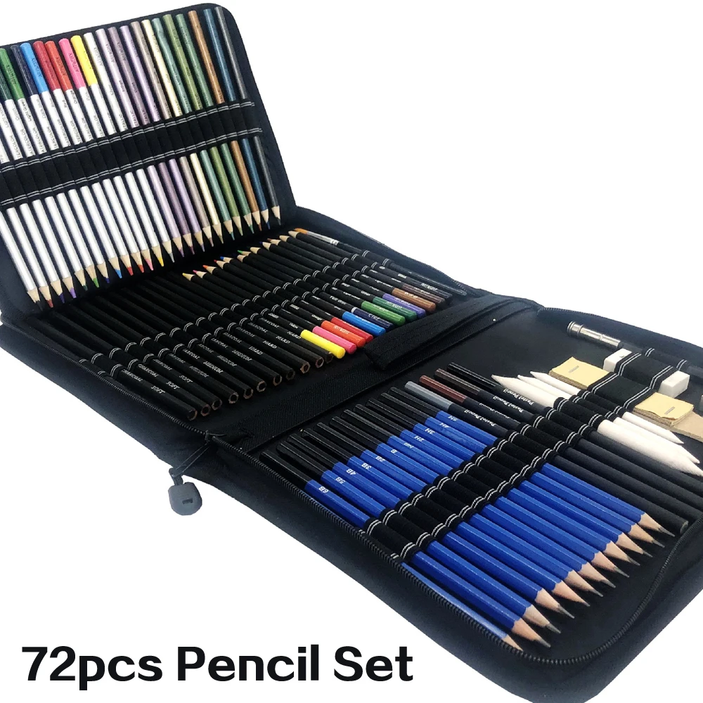 

72pcs Drawing Watercolor Pencils Set with Case Artist Sketching Art Set Graphite Knife Charcoal Extender Stationery Art Supplies