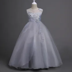 The New Korean Version Of Children's Wedding Dress Princess Dress Hand-stitched Beads Pengpeng Girls Long Performance Dress