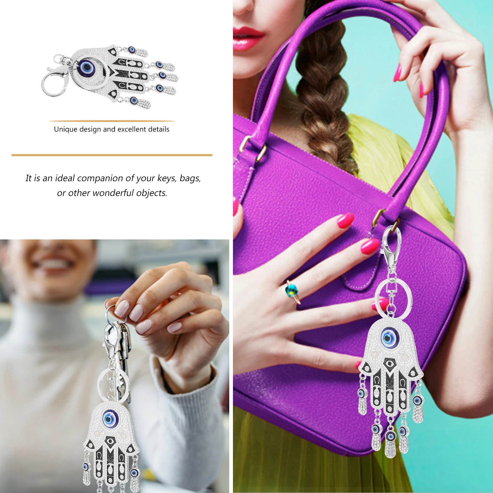 

Blue Hand Keychain Evil Eye Key Ring Pendant Decorative Bag Hanging Ornament Metal Keychain 'S Eye Key Chain For Handbags