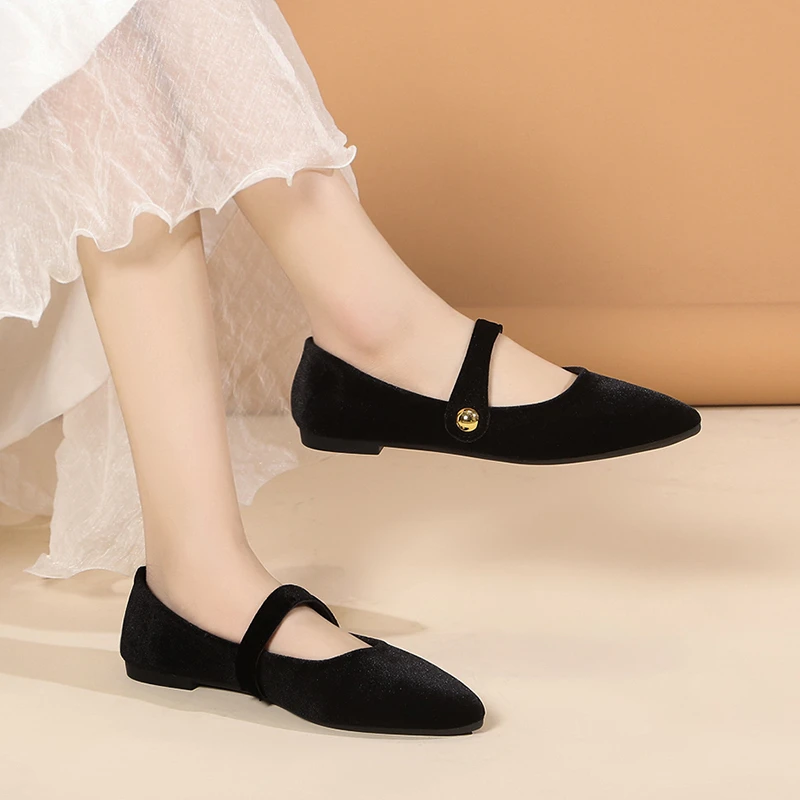 Neue, bequeme Damenschuhe mit quadratischem Absatz und spitzer Zehenpartie, modische und lässige flache Schuhe für Frühling und Herbst 2025 – Detail 5