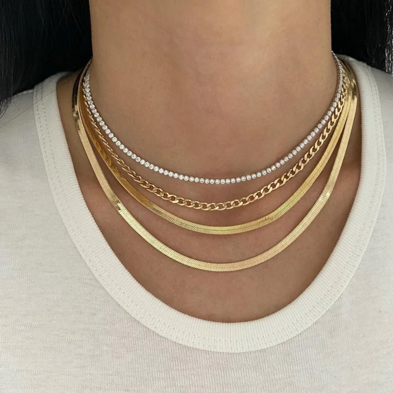 High Quality Charm Gold Color Snake Chain Necklace for Women CZ Tennis Zircon Choker Necklaces Collar Jewelry