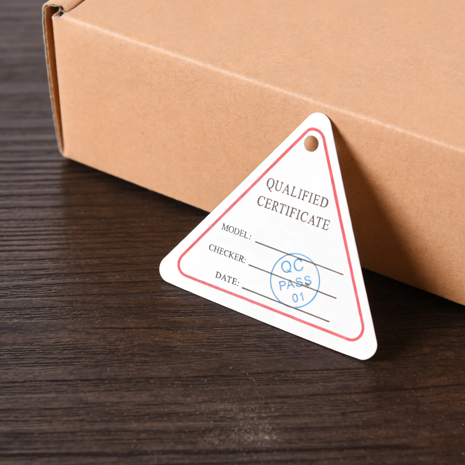 1500Pcs Triangle Qc Pass Commercial Qualification Hang Tag Writable Printable Product Certificate Label for Office Workshop