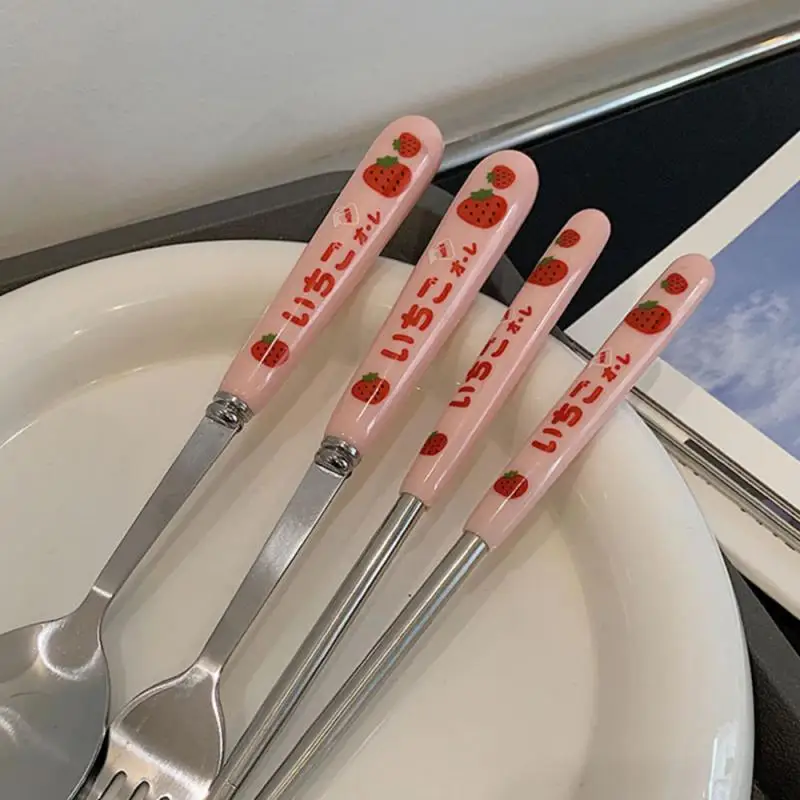 Tableware Set Portable Cutlery Set Dinnerware Set Strawberry Stainless Steel Knife Fork Spoon Travel Flatware With Box