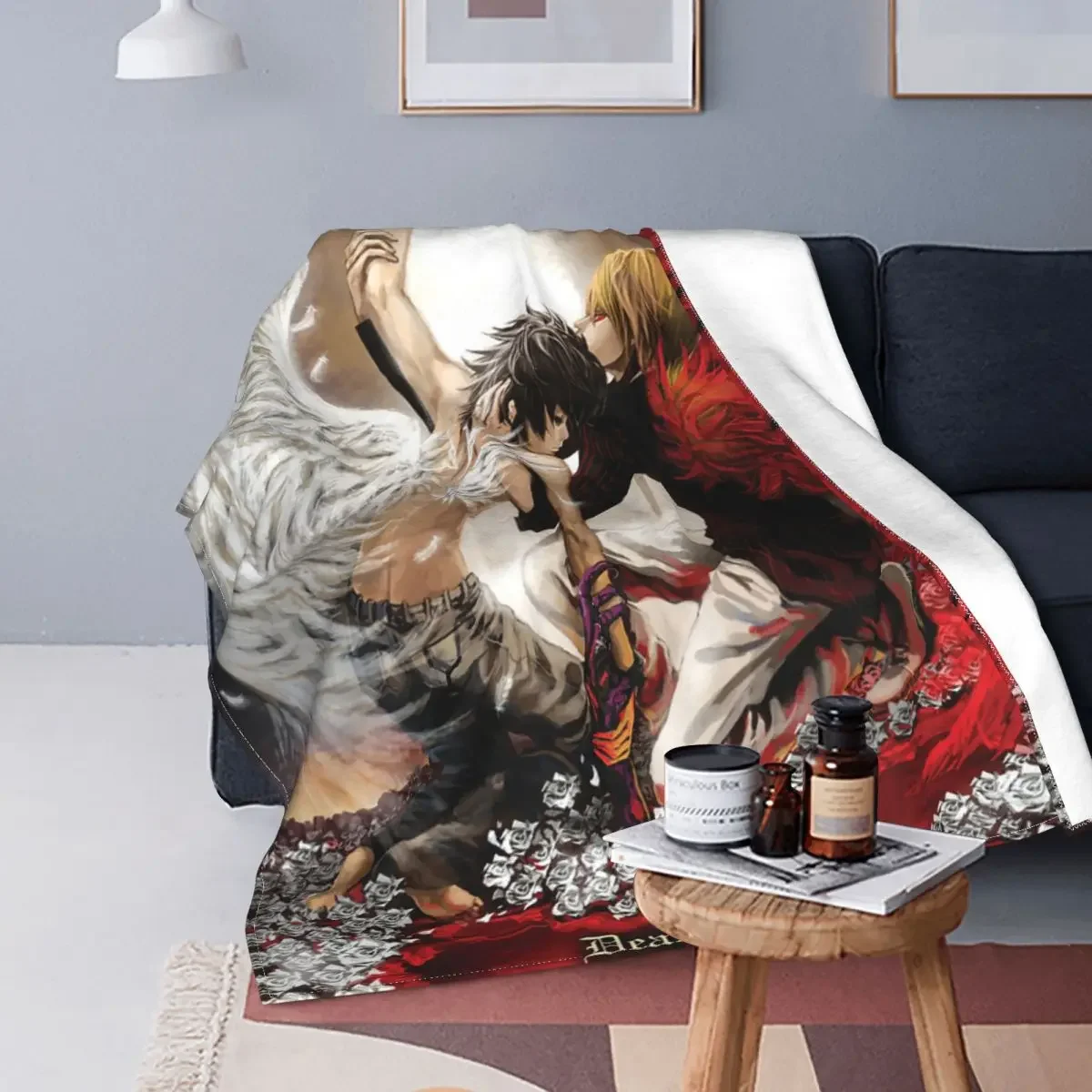 Death Note Yaoi Flannel Blanket Anime Lawliet Light Yagami Funny Throw Blankets for Home 125*100cm Plush Thin Quilt