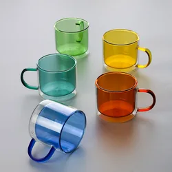 300ml Wine Glasses Drinking Tumbler Coffee Juice Water Cups with Handle Tea Creative Mug Double Bottom Glass Mugs For Home