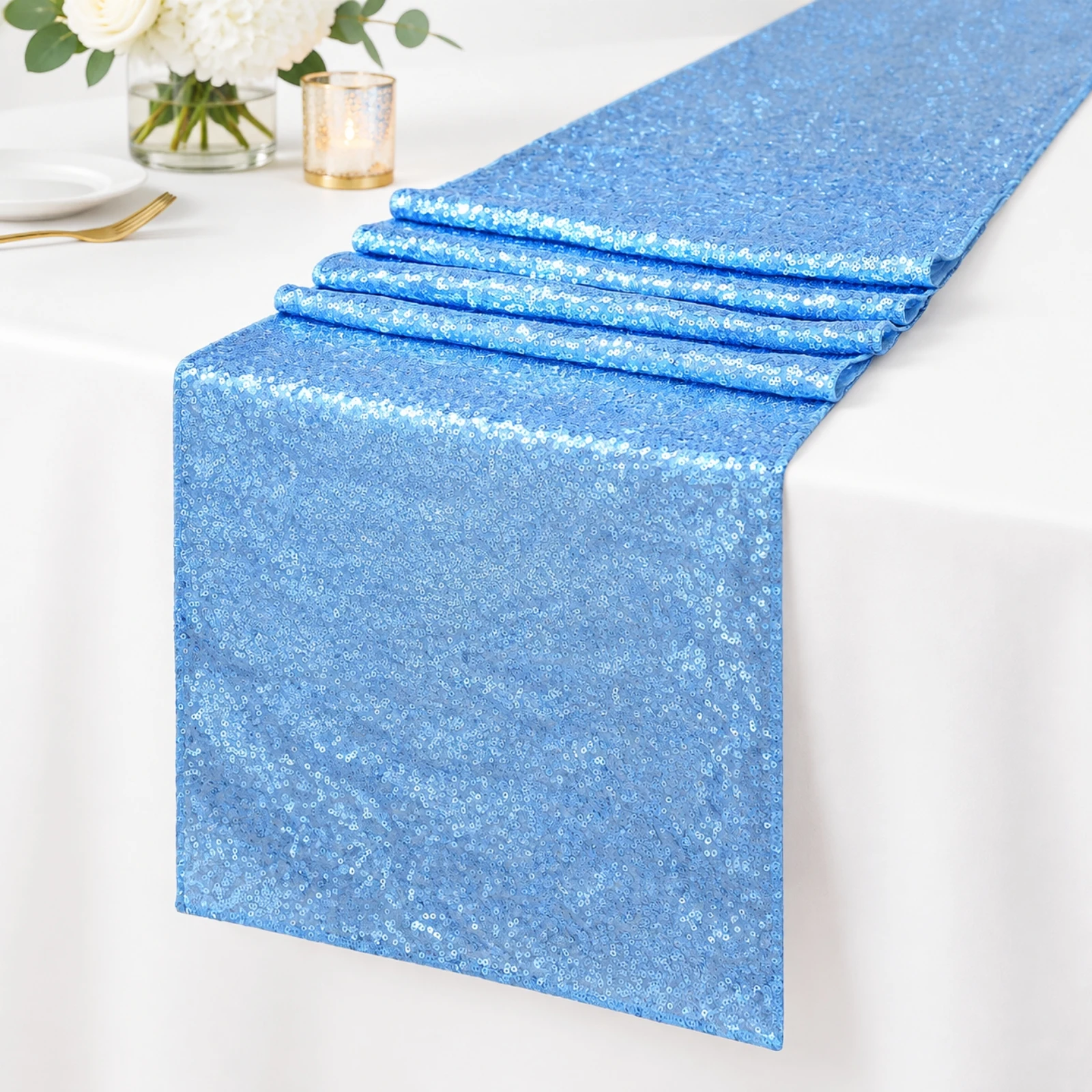 Sequined Table Runner with Full Embroidery Sparkling Sequin Table Runner Glamorous Photo-Ready for Christmas Celebrations