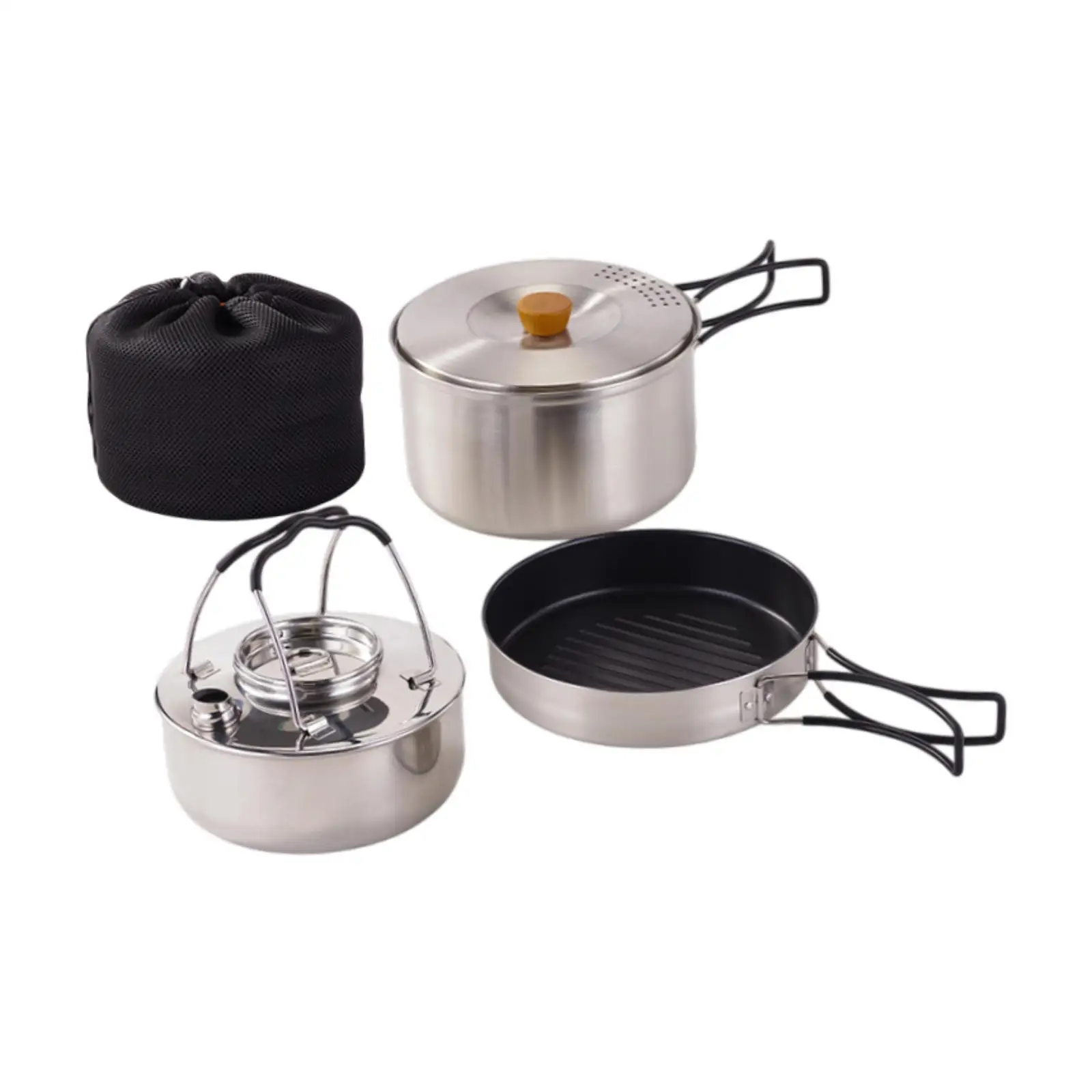 

Camping Mess Kit Outdoor Cookware Stockpot Lightweight Multipurpose 1.5L Kettle Fry Pan for BBQ Outdoor Fishing Travel Picnic