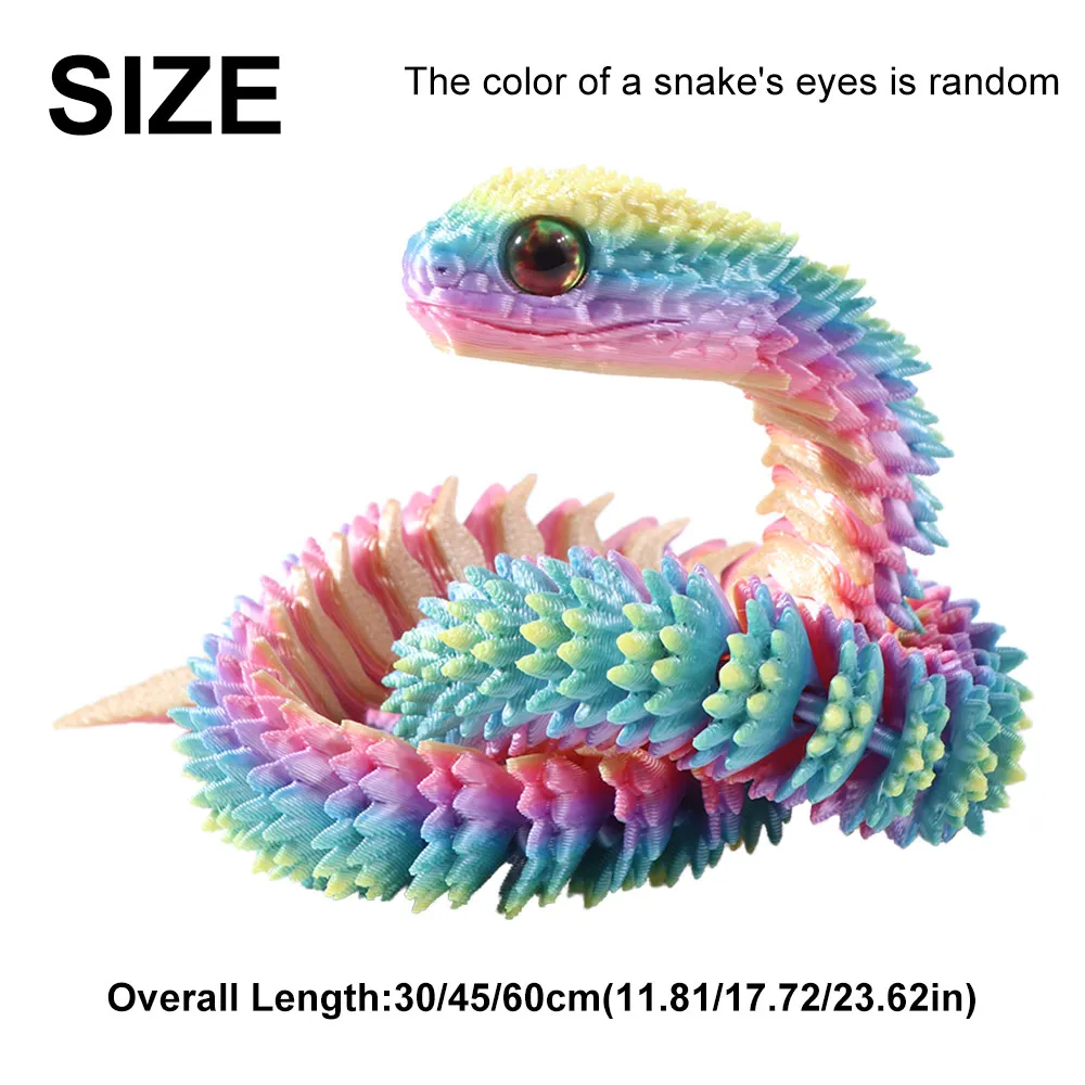 Realistic 3D Printed Snake Multicolor 30/45/60cm Simulated Snake Ornament PLA Simulation Animal Simulation Model