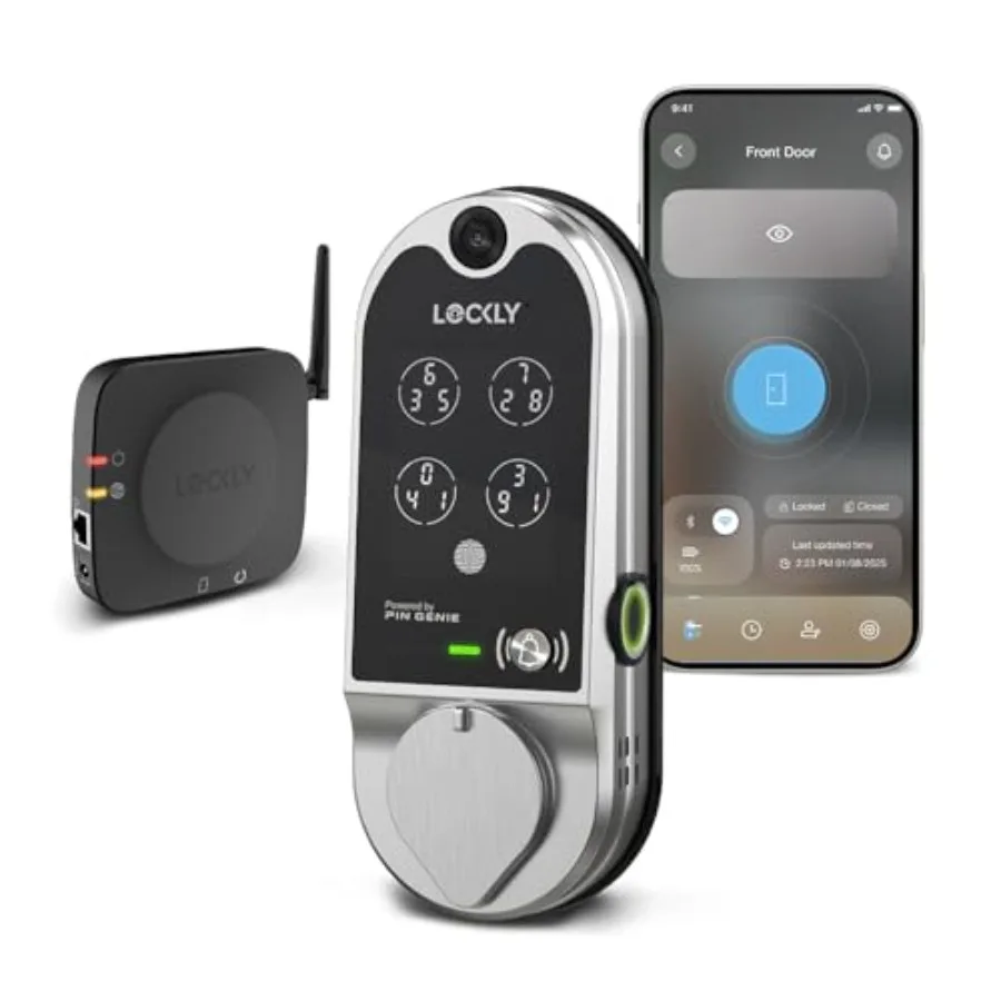 

Smart Lock with Camera for Home Security, Aluminum Alloy, Matte Black, Keyless Entry via PIN Keypad Fingerprint Wi-Fi Remote Co