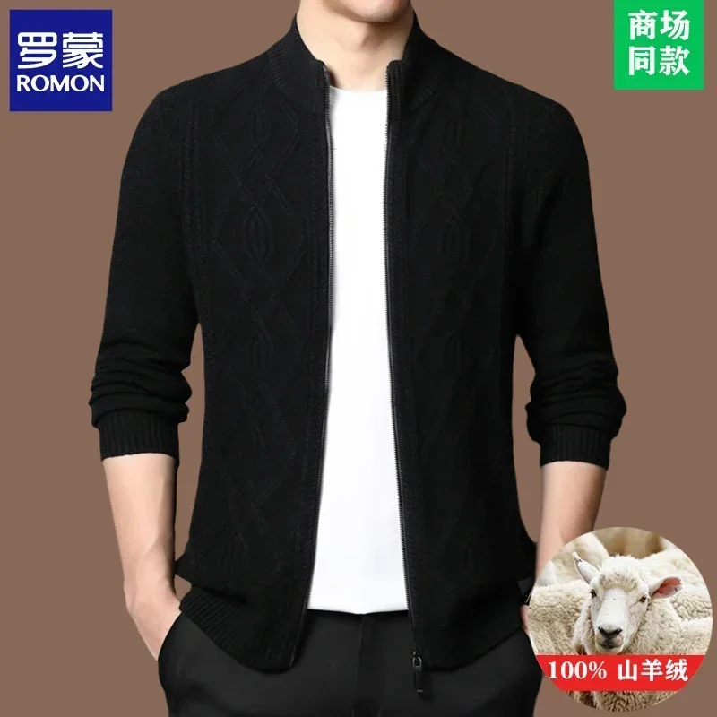 Men's 100% Cashmere Cardigan Winter Thick Half High Neck Casual Zipper Sweater for Men Loose Mens Sweater Jacket Cardigan Hombre