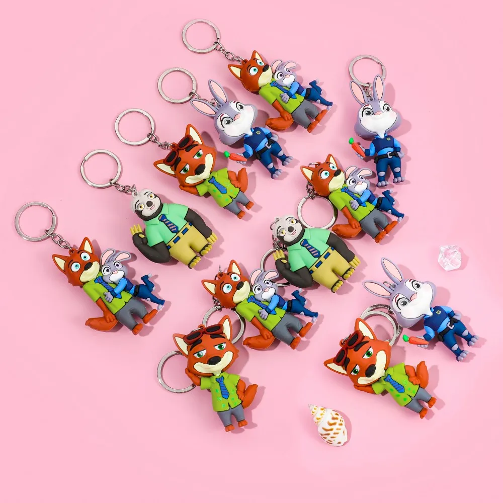 5 قطع من سلاسل المفاتيح اللطيفة المجنونة من Zootopia، حقائب يد نسائية مع سحر نجمة المفاتيح، هدايا مثالية لأعياد الميلاد أو الهالوين