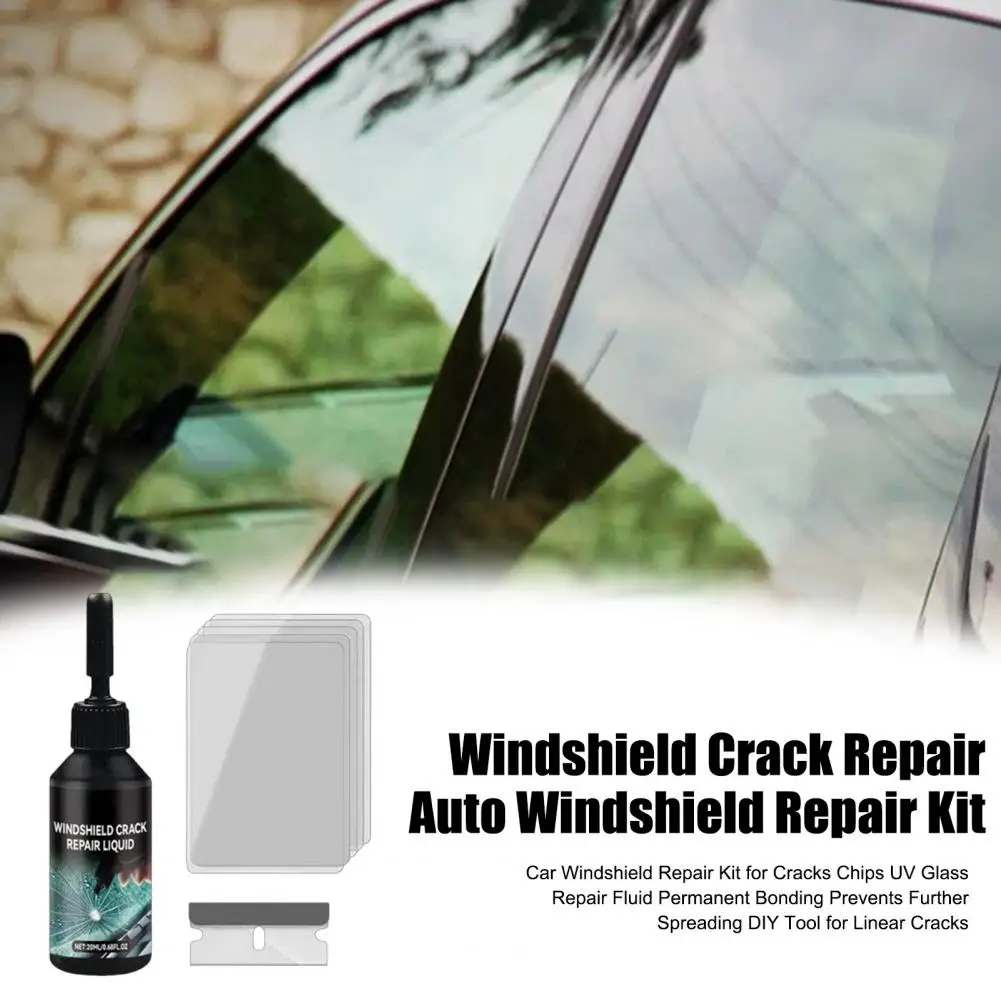 Car Windshield Repair Kit for Cracks Chips UV Glass Repair Fluid Permanent Bonding Prevents Further Spreading DIY Tool