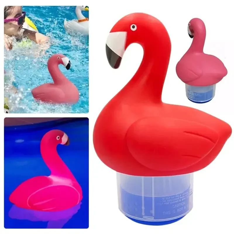 Solar Powered Flamingo Chlorine Floater PVC Pool Chlorine Floater Chlorine Floating Water Cleaner for Purify Swimming Pool Water