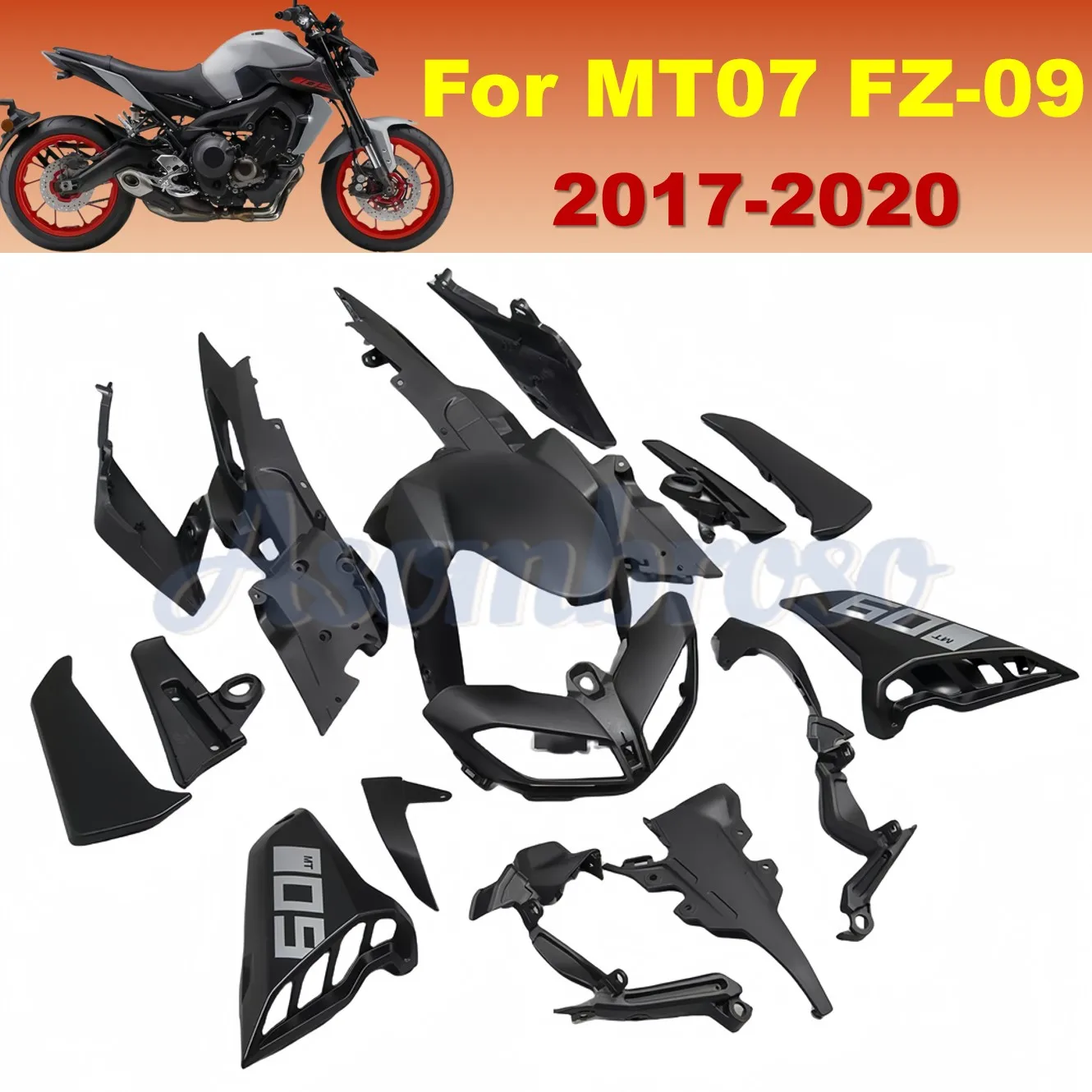 

ABS Injection Fairing For Yamaha 2017 2018 2019 2020 MT09 MT 09 FZ-09 FZ 09 Street Bike Shell Replacement Parts Matte Black