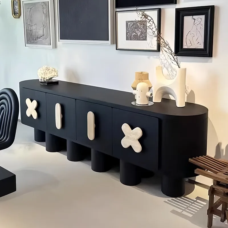 

Side cabinet High-end villa restaurant storage locker Custom furniture Retro solid wood porch cabinet