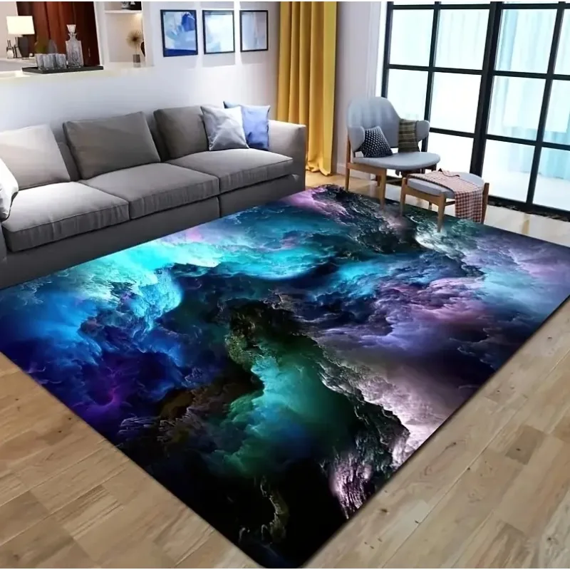 Modern Galaxy Floor Mat Outer Space Star 3D Illusion Flannel Area Mat for Living Room Indoor Home Living Room Carpet Decoration