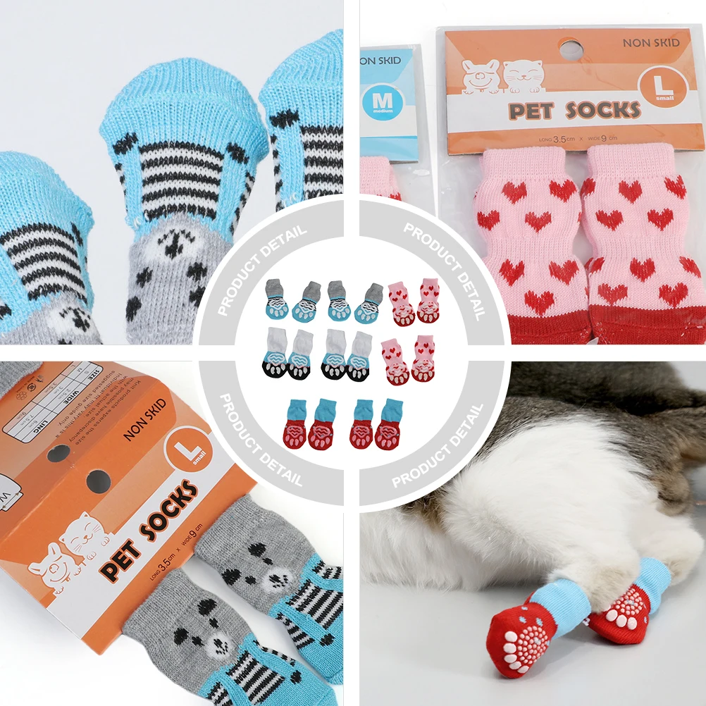 

16 Pcs/8 Anti Slip Socks Pet Non-slip Baby Puppy Dog Booties Cotton Winter Hosiery