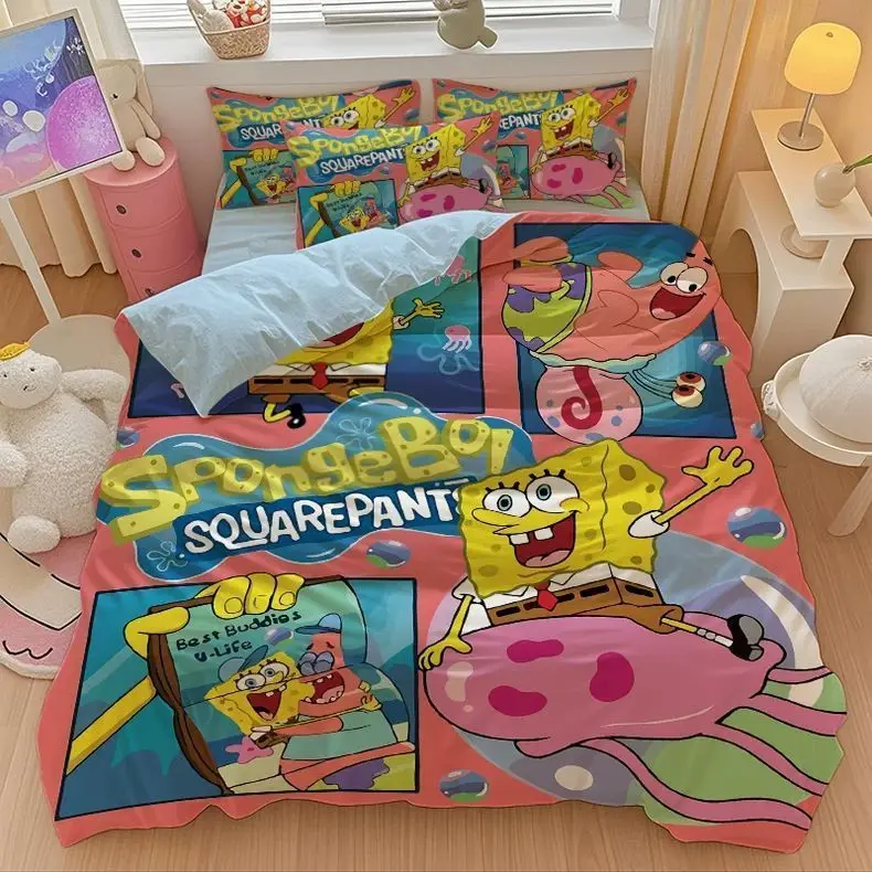 New Anime SpongeBobs Bedding Set Duvet Cover Bed Set Quilt Cover Pillowcase Comforter king Queen Size Boys Adult Bedding Set view 4