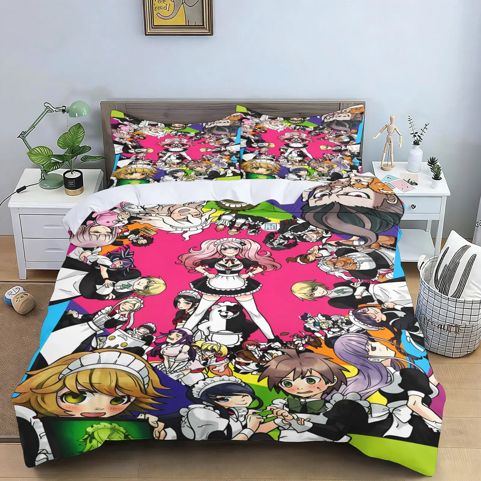 Danganronpa Anime Duvet Cover Set Monokuma Cartoon Bedding Set Quilt Cover Pillowcase Soft Bed Bedroom Decor Home