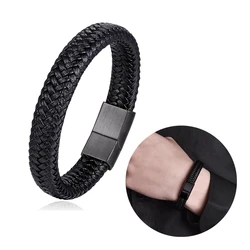 1pc Men's Classic Black Leather Bracelet Elegant Hand Jewelry Best Gift For Men Bangles Simple Style Thread Braclet