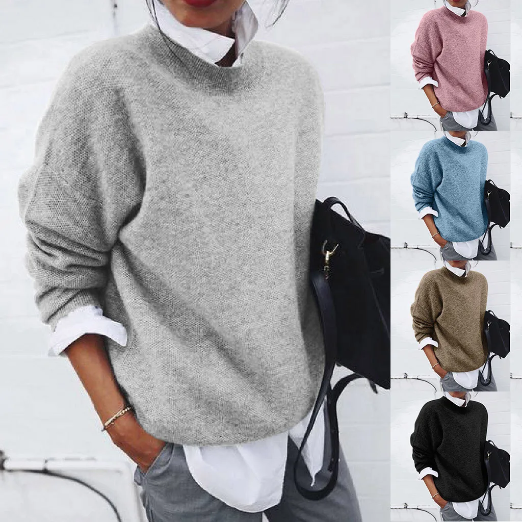 Sweater pulover wanita, atasan kasual hangat nyaman musim dingin, Pullover mode pribadi dua palsu, Sweater Pullover warna polos untuk wanita