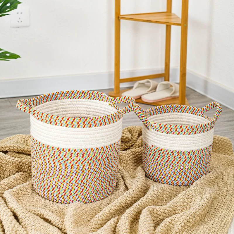 Powerful Laundry Basket Hand Woven Cotton Rope Dirty Clothes Bohemian Style Home Goods Children\'s Toys Woven Baskets Baskette