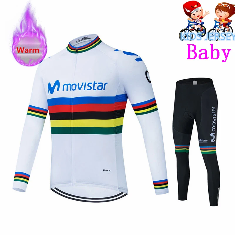 Movistar Team Winter Thermal Fleece Cycling Clothes Kids Long Sleeve Jersey Suit Bike MTB Clothing Pants Maillot Ciclismo Hombre