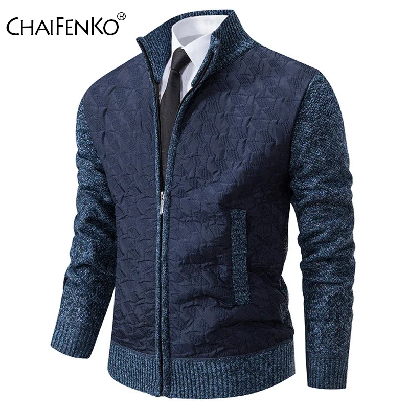 Outdoors Loose Men Tops Outdoors Stand Collar Thickening Keep Warm Fleece Cardigan Coats Autumn Winter Solid Knitted Sweater Men
