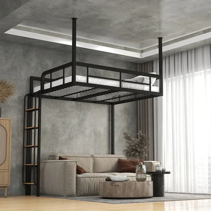 Small-sized modern wrought iron hanging wall bed saves space, and the upper floor is empty. Apartment hanging bed