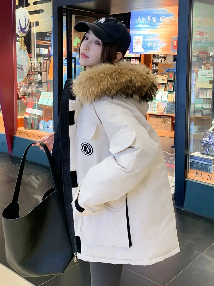 

Parkas Fur Womens Winter Quilt Embroidered Cotton-Padded Lady Zippers Full-Zip Business-Casual Padded Outdoor Overcoats Natural