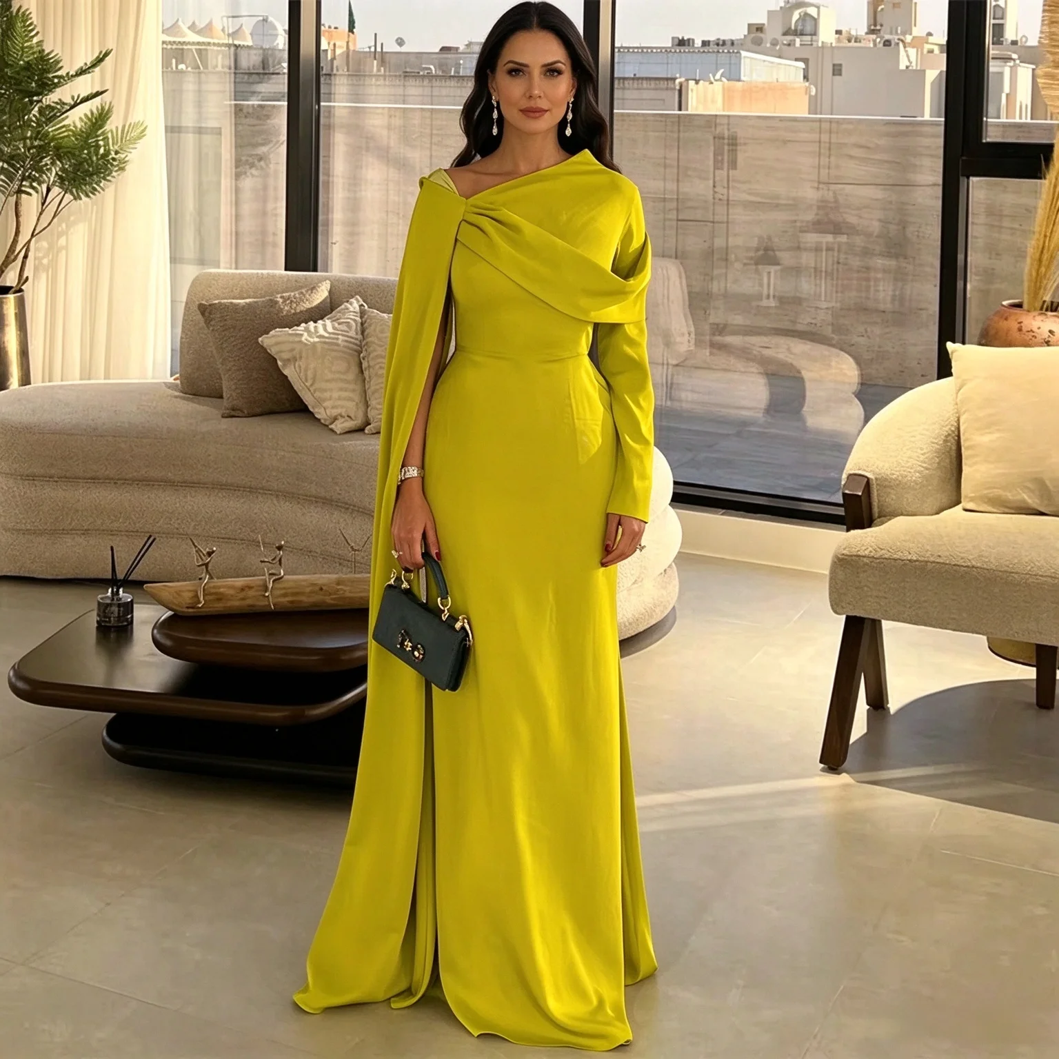 Customized Simple High Quality Classic Jersey Pleat Ruched Column Long Dress Evening Dresses Formal Matching Elegant Prom Gowns