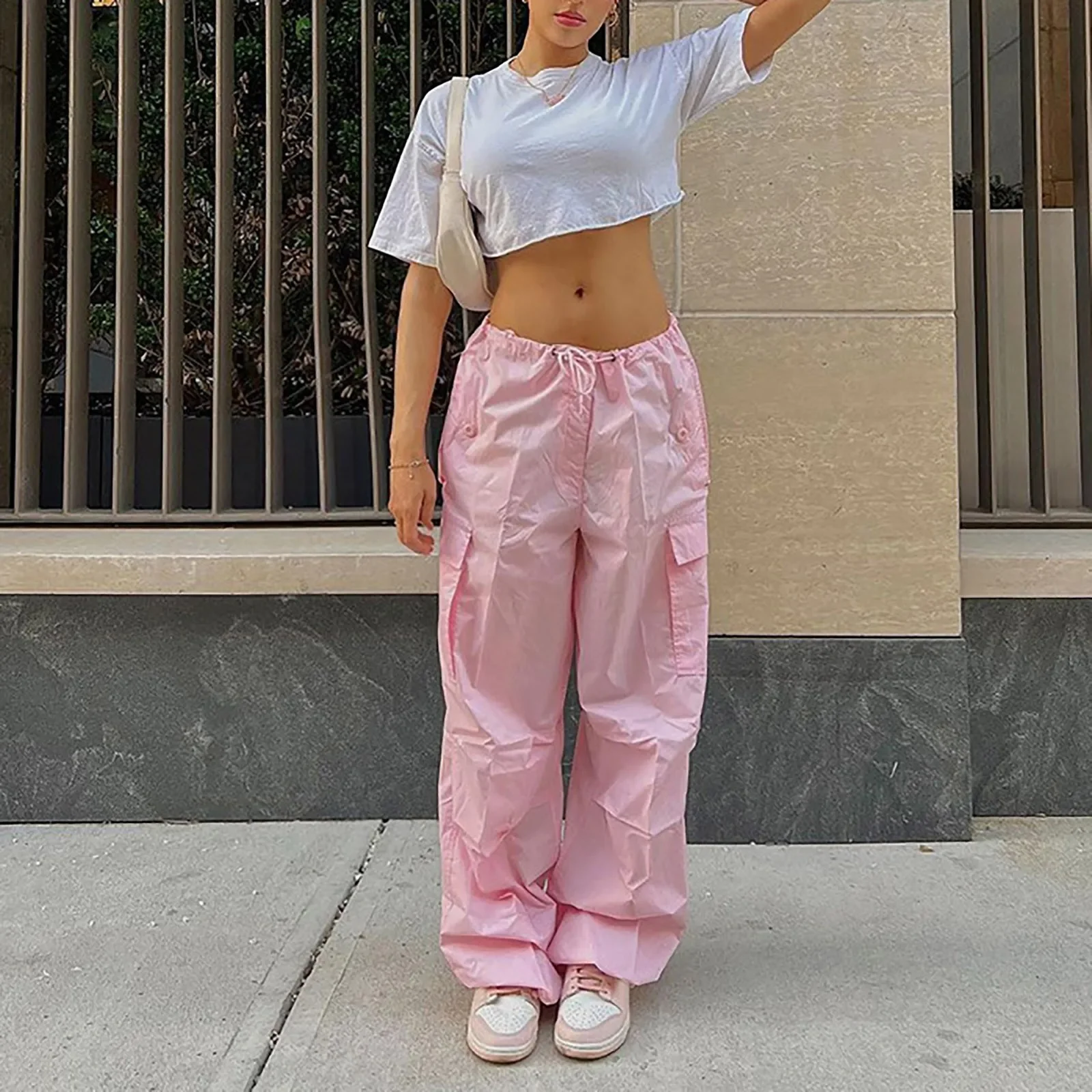 

Vintage Women's Cargo Pants Solid Color Streetwear Low Waist Trousers Female Spring Autumn Overalls Baggy Straight Pants