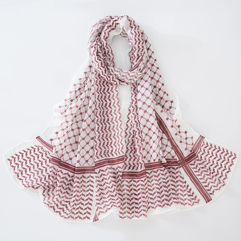 11-Farbiger Muslimischer Keffiyeh Hijab Chiffon-Druck Schal Kufiyya Saudi Mode Damen Weiche Kopfbedeckung Geometrischer Stil Arabischer Kaffiyeh Schal – Detail 8