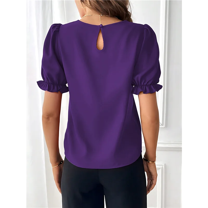 

【SEE】Women Dressy Plain Solid Short Sleeve Chiffon Blouse Boat Neck Shirts Summer Tops Elegant Blouse Tshirts Tees Apparel