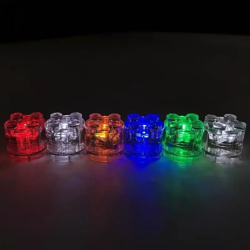 2x2 Cylindrical Glowing Brick Small Particle Building Block Lamp LED Seven-color Transparent Flash Lamp DIY Toy Accessories.