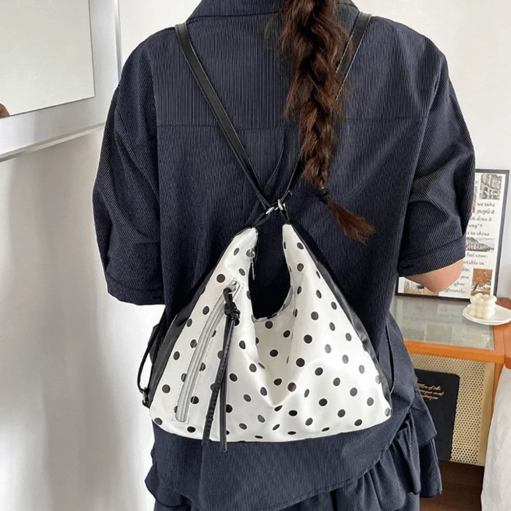 Sweet PU Leather Polka Dot Shoulder Bag Lightweight Backpack Tote Bag Underarm Bag Large Capacity Bucket Handbag Travel
