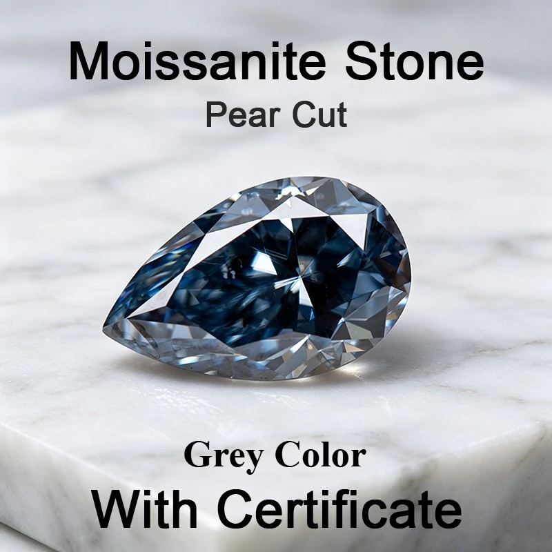 Moissanit-Stein in Birnenform, graue Farbe, im Labor gezüchteter Edelstein für DIY-Schmuck, Ring, Halskette, Ohrringe, Hauptmaterialien mit Zertifikat – Detail 1