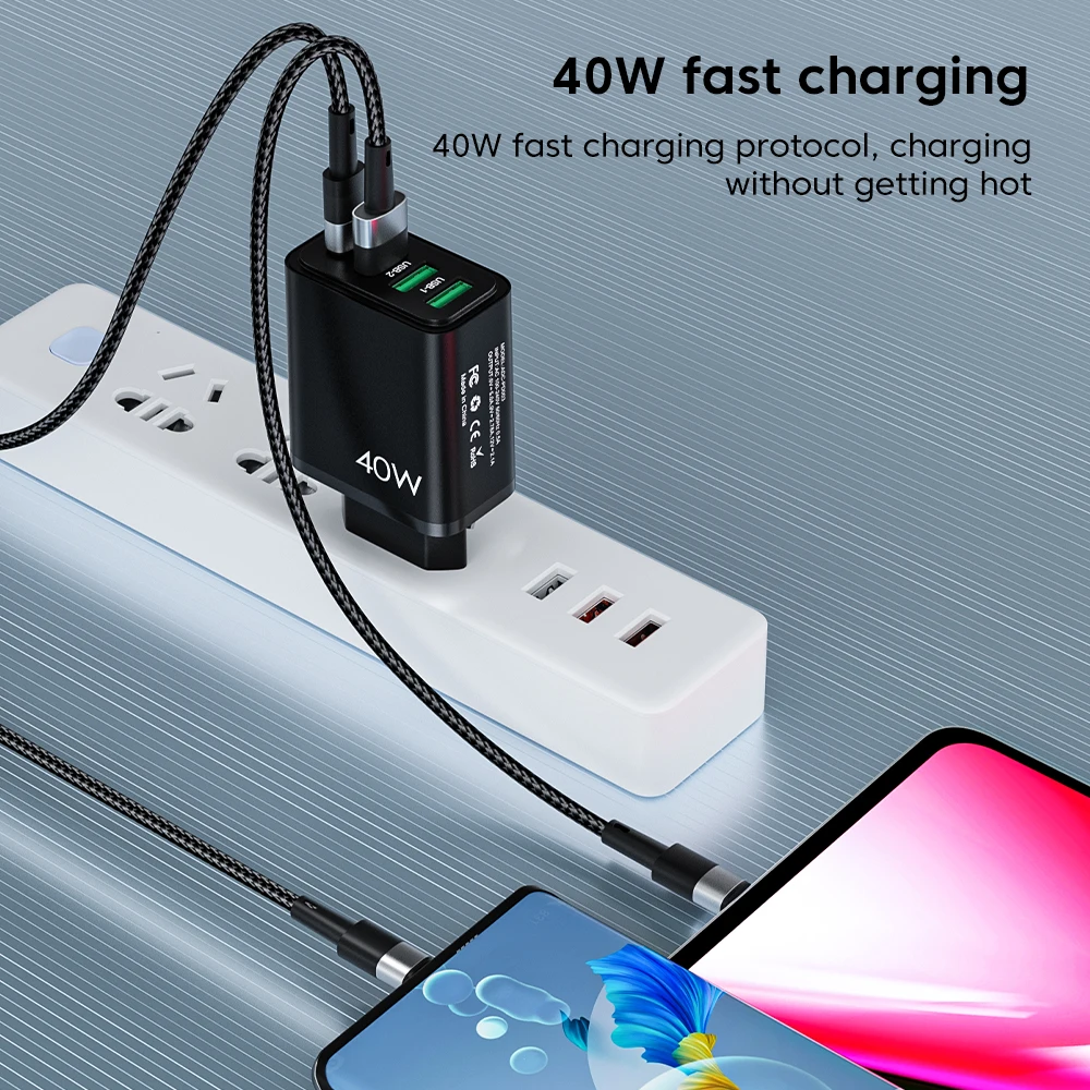 Olaf 40W USB Charger Quick Charge QC 3.0 4 Ports PD Type C Charger Fast Charging Adapter For iPhone 14 13 Xiaomi Samsung Huawei