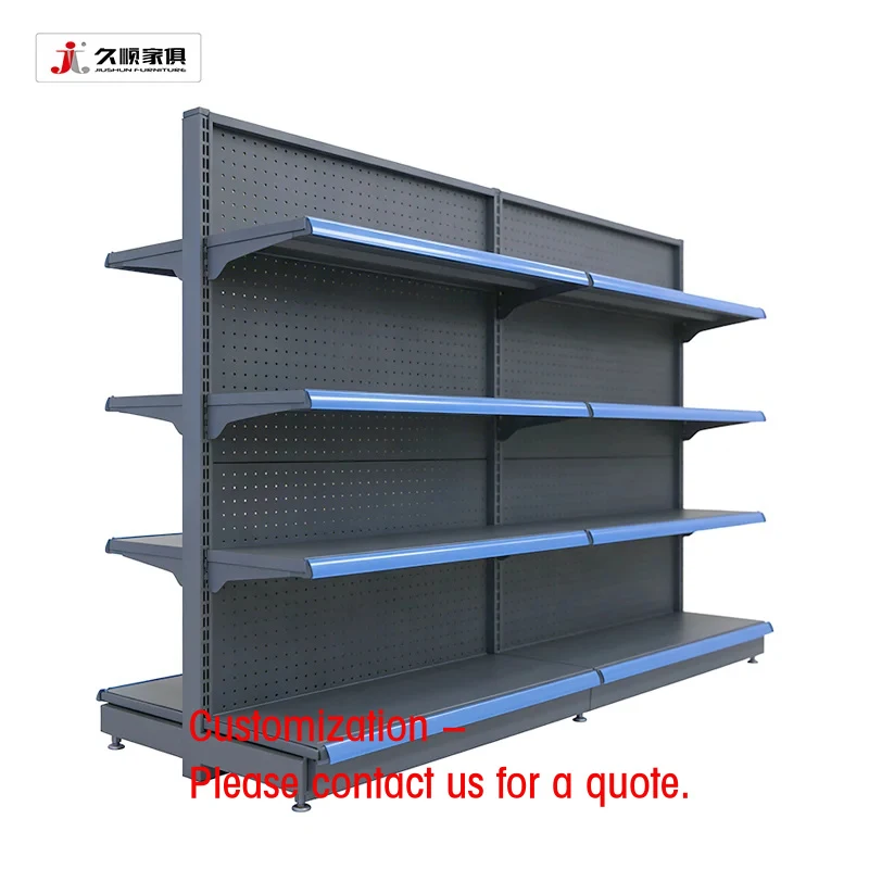 custom.JIUSHUN Market Goods Shelving Supplies Grocery Double-Sided Light Duty Gandola Shelves Supermarkets
