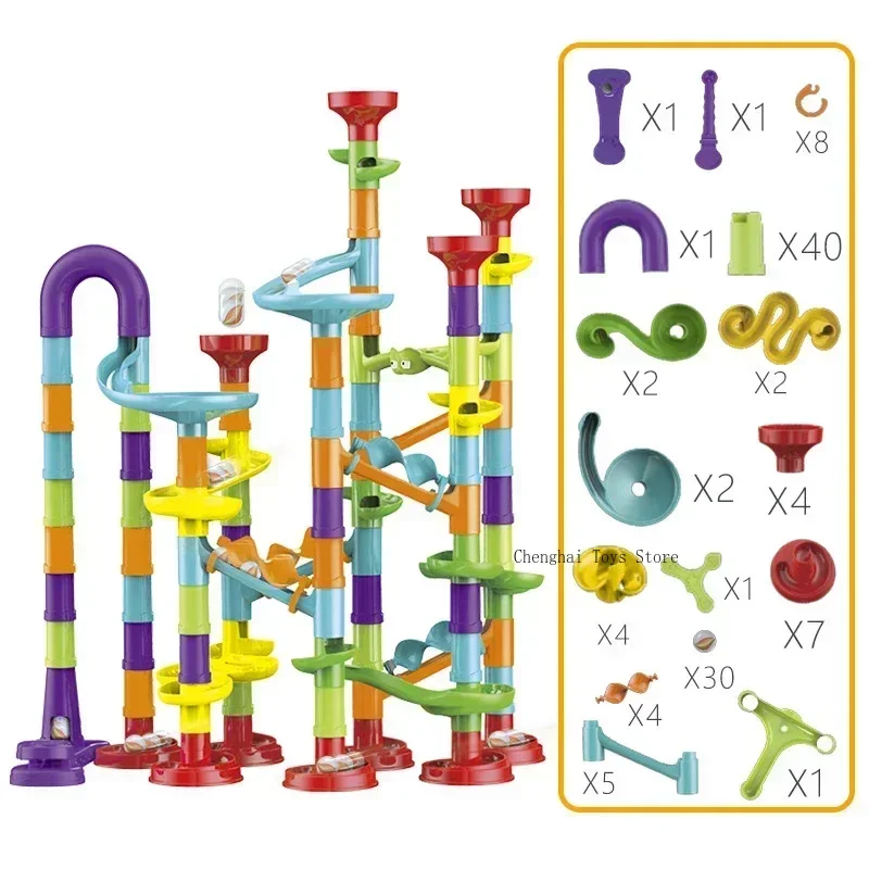 Décennie s de construction de piste de course de marbre pour enfants, rouleau de labyrinthe 3D, jouet de bricolage, ensemble de caboteur de course, cadeau de Noël, 45-142 pièces