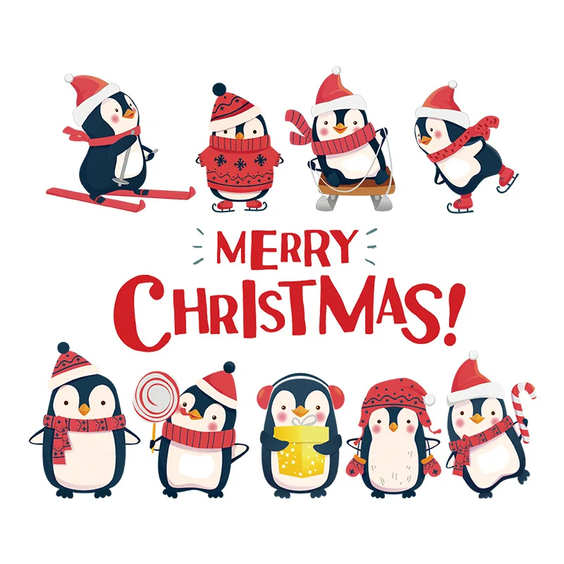 Christmas Clothing Thermoadhesive Patches Cute Penguin Heat Transfer Santa Claus Stripes Thermal Stickers on Clothes Applique