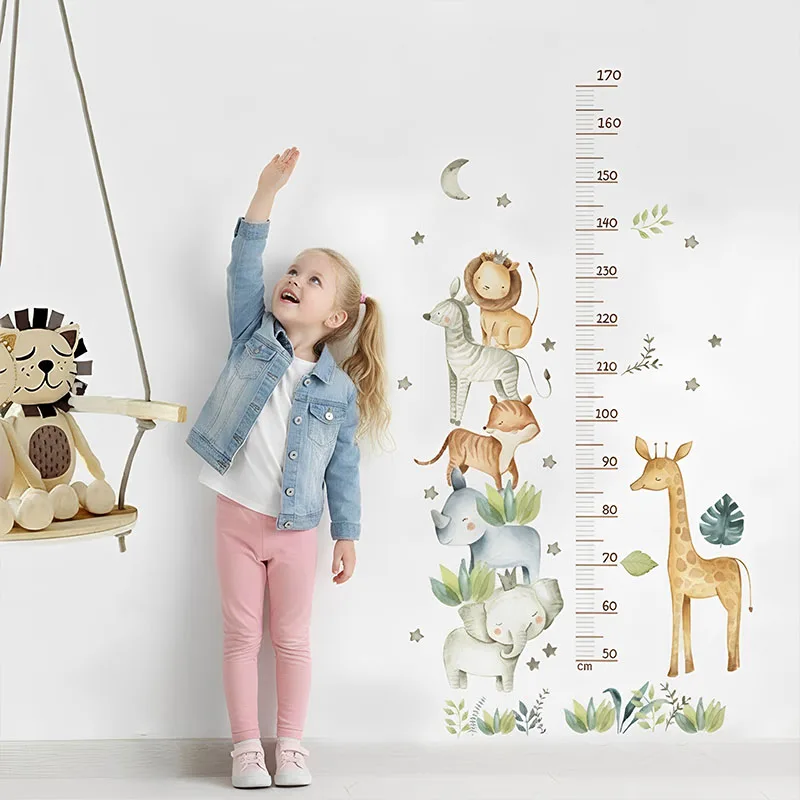 Cartoon Animal Height Ruler Kid's Bedroom Self Adhesive Wallpaper Waterproof Removable PVC Bedroom Wall Decoration QBTZ03