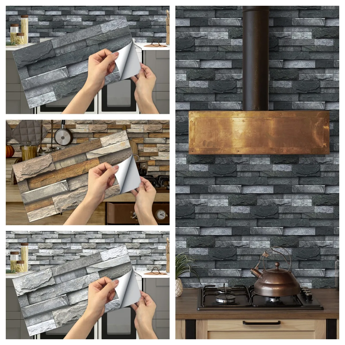 Retro Stone Brick Wall Stickers Bathroom And Kitchen Backsplash Peel And Stick Waterproof Self-Adhesive Vinyl Tile Stickers