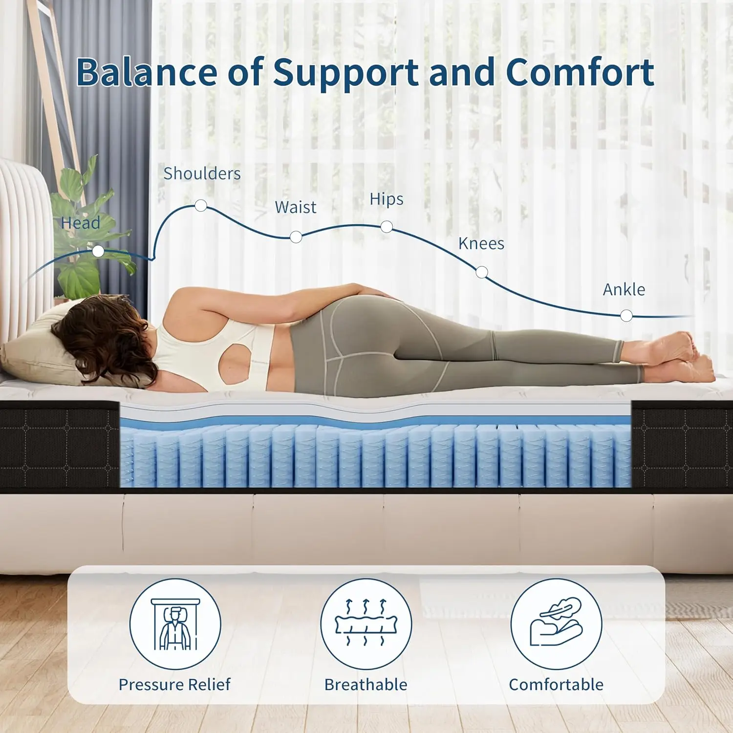 مرتبة كاملة الحجم 6 بوصة مرتبة هجينة سرير كامل في صندوق رغوة الذاكرة ونابض جيب فردي لعزل الحركة P