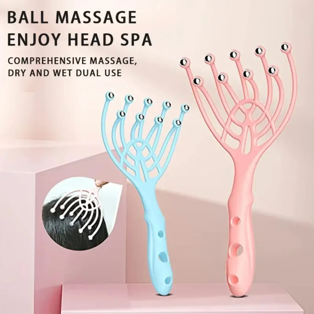 Head Massager Scalp Neck Comb Roller Five Finger 9 Claws Steel Ball Hand Held Relax Spa Hair Care For Hair Stress Relief