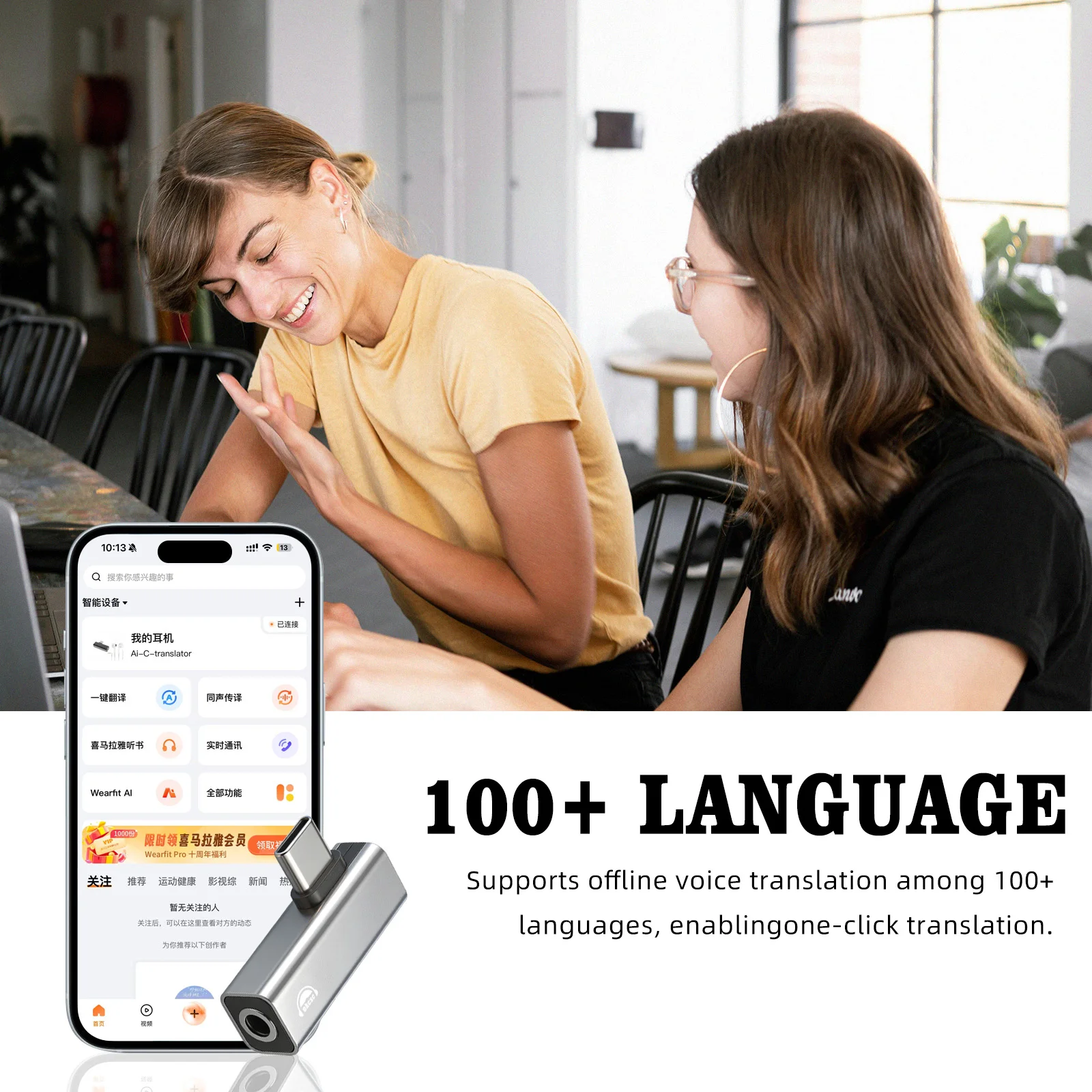 OKCSC FYQ02 Translator 140 Languages Translator Type-C Adapter Bluetooth Real-time Translation Compatible with Android & iOS